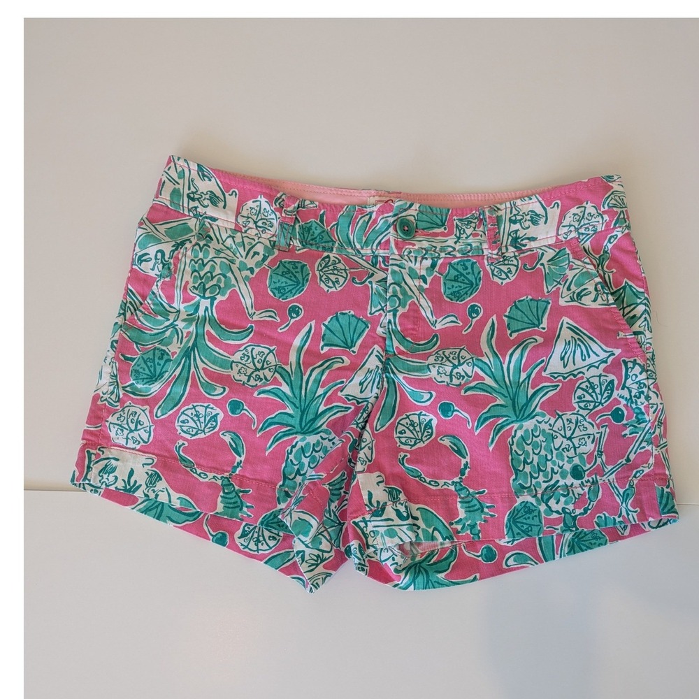 Lilly Pulitzer Originals Pink Green Pineapple Tropical Shorts Womens Size 10